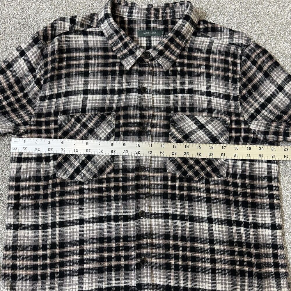 Thread + Supply Shirt Womens Large Cream Black Plaid Flannel Button Up Soft - Picture 6 of 8